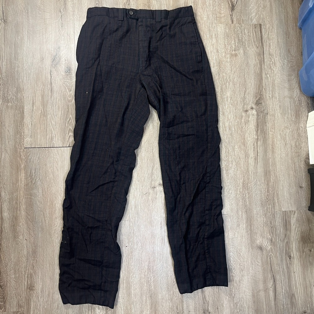 Lauren Ralph Lauren Men's Plaid Black Red Dress Pants 100% Wool 32x32 Straight